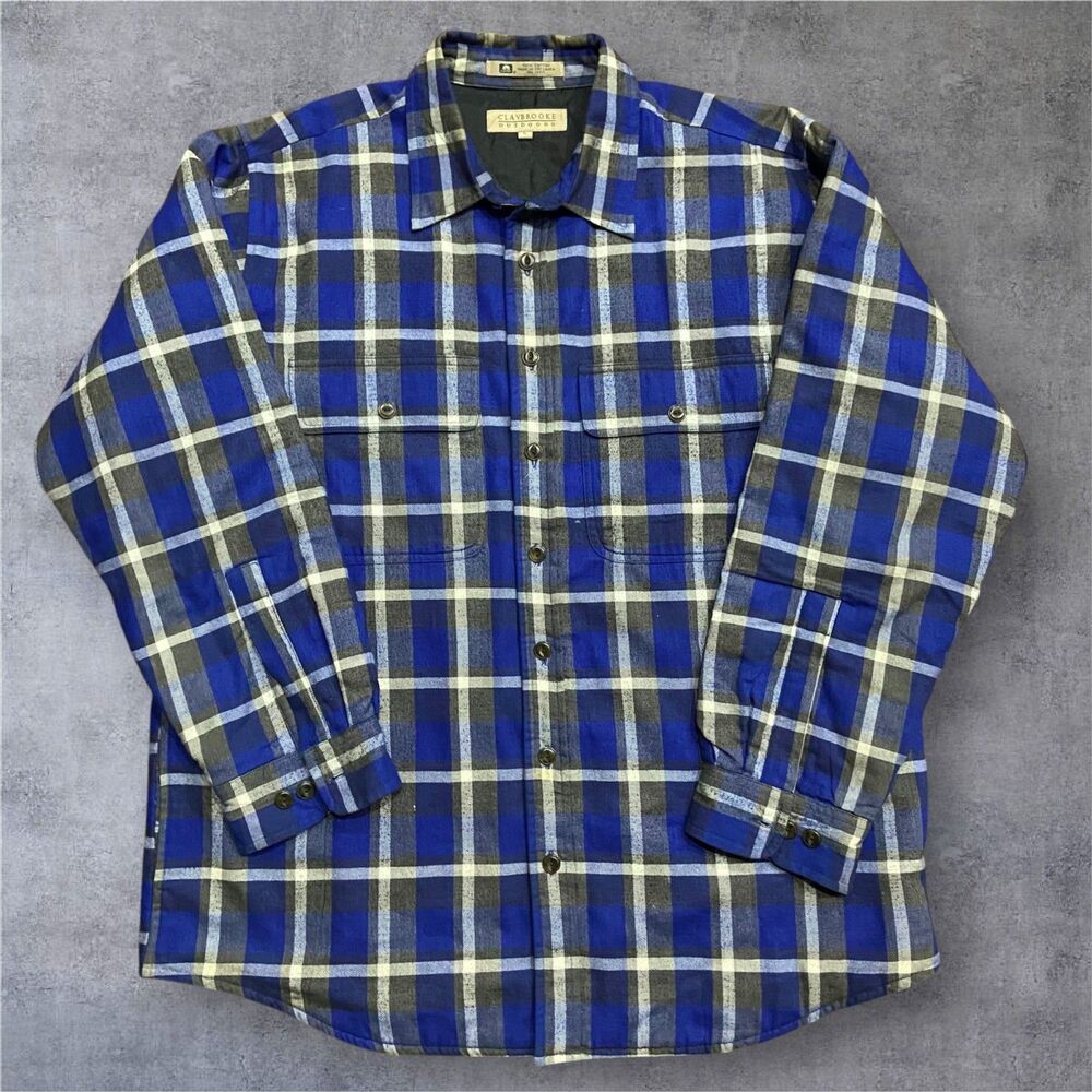 Claybrooke Outdoors Vintage Insulated Flannel Button Down Blue Men's Size Large